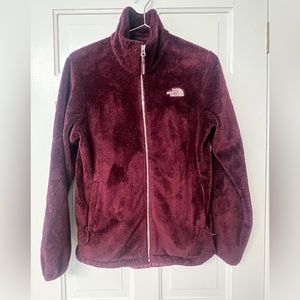 Womens Teens The North Face Zip Up Jacket Size Medium Red Maroon Super Soft EUC